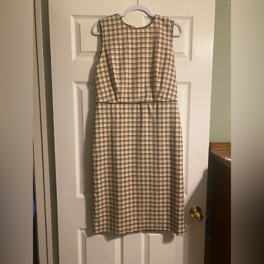 Petite Plaid Faux Leather Trim Sheath Dress  NWT Size 12P